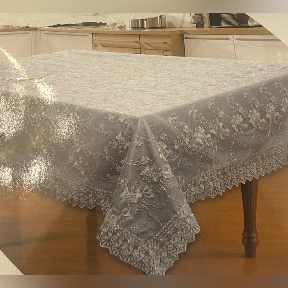 Elegant Gray Lace Tablecloth NWOT